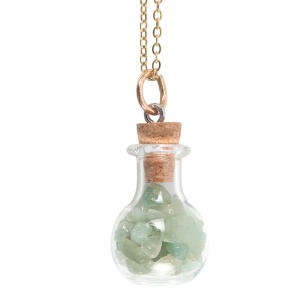 Colier cu lantisor auriu in forma de sticluta cu pietre de aventurin, Green Witch - Img 3