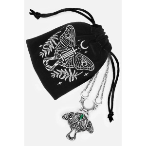 Colier Luna Moth Choker cu molie, cristal verde si semiluni placat cu argint 925 - Img 5