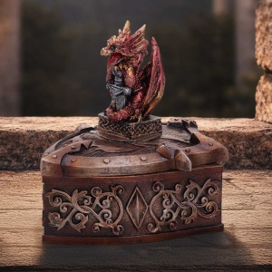 Cutie pentru bijuterii dragon rosu Hoard Defender – decor gotic fantasy ( 10.5 cm ) - Img 7