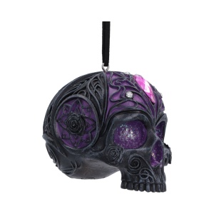 Decoratiune suspendata craniu mov Jewelled Fate 6,5 cm - House of Obscura - Img 4