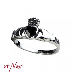 Inel otel inoxidabil cu zirconiu negru Claddagh 1.1cm - Img 2