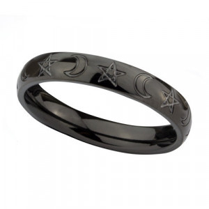Inel otel inoxidabil negru Luna si stele 4mm