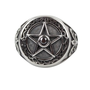 Inel Pentagrama din inox cu zirconiu negru etNox - Protectie si echilibru - Img 2