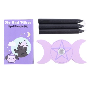 Kit ritualic de Protectie No Bad Vibes ( 12 lumanari Negre si suport in forma de Pentagrama )