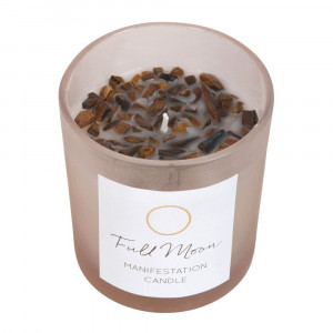 Lumanare cu bucatele de Ochiul tigrului - Luna Plina (aroma eucalipt)