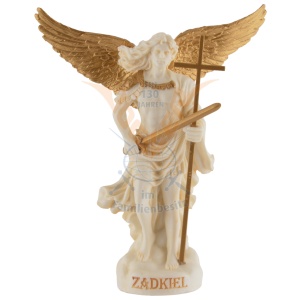 Mini statueta Arhanghelul Zadkiel, finisaj alb marmura si auriu, 10 cm - Img 2