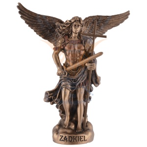 Mini statueta Zadkiel, arhanghelul iertarii, finisaj bronz, 10 cm