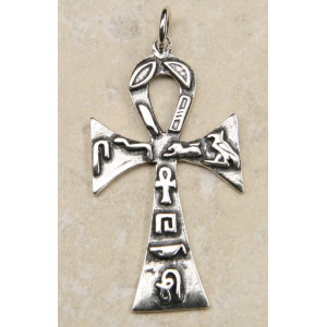Pandantiv argint Ankh cu hieroglife 5.5cm - Img 2