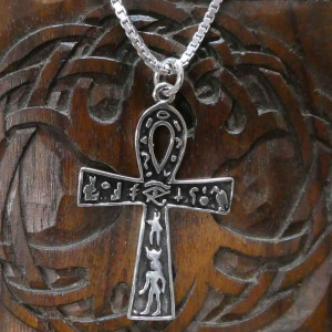 Pandantiv argint Ankh egiptean cu hieroglife 5.8cm - Img 3