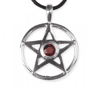 Pandantiv argint Pentagrama cu granat 3.3cm