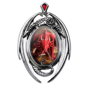 Pandantiv cu dragon si cristal rosu, Enchanted Cameos - Barlogul Dragonului, 6.1 cm