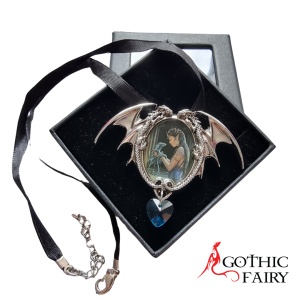 Pandantiv cu dragoni de metal si cristal inima albastru Enchanted Cameos - Dragonul de Apa, 6.1 cm - Img 2