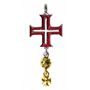 Pandantiv cu lantisor, Cavalerii templieri - Crucea din Tomar, placat cu argint, 4.5 cm
