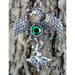 Pandantiv cu lantisor Copacul dragon, placat cu argint, talisman pentru protectie, 6 cm