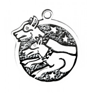 Pandantiv cu lantisor Cwn Annan, placat cu argint, talisman zodiac celtic (14 Feb - 8 Mar), 2.4 cm