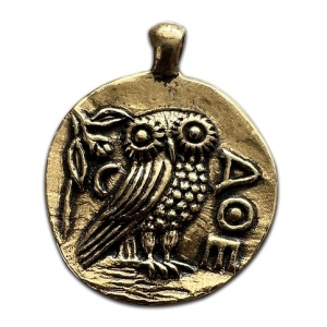 Pandantiv cu lantisor Goddess Coins - Athena – Talisman pentru Intelepciune, 2.5cm