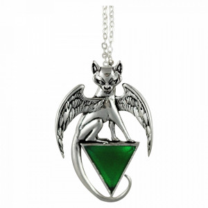 Pandantiv cu lantisor Witches Familiars - Zeita Felina, placat cu argint, talisman pentru curaj, 4.1 cm