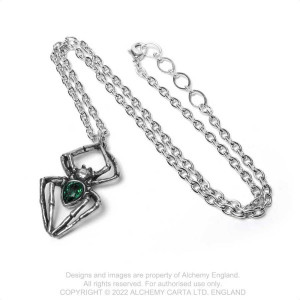 Pandantiv gotic cu lantisor si cristal verde Alchemy England - Paianjenul de Smarald - Img 2