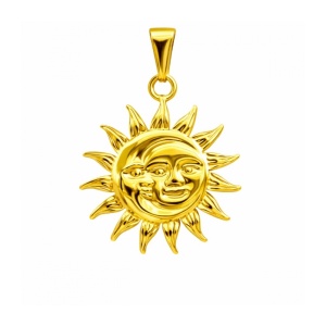 Pandantiv Luna si Soare Auriu din Otel Inoxidabil 304 – Talisman Echilibru si Energie, 25 mm