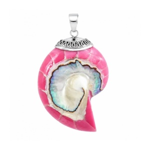 Pandantiv Nautilus roz, argint cu cochilie naturala – evolutie si armonie, 5.2 cm