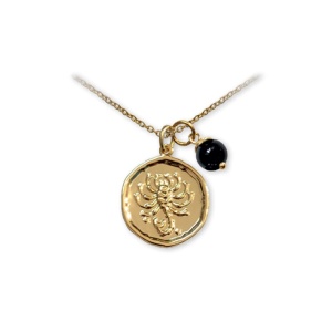 Pandantiv talisman auriu cu lantisor si sfera din piatra semipretioasa Onix, semn zodiacal Scorpion