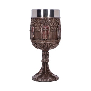 Pocal medieval cu finisaj bronz, cruci si arcade gotice, Omagiu Cavalerilor Templieri 18 cm - Img 3