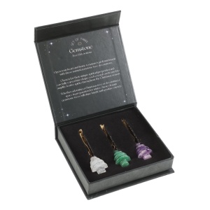 Set 3 decoratiuni in forma de brad de Craciun din cristale - quartz transparent, ametist, aventurin - Img 4