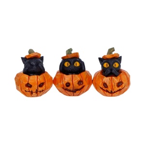 Set 3 figurine pisici negre in dovleci Three Wise Pumpkin Patch 7,7 cm