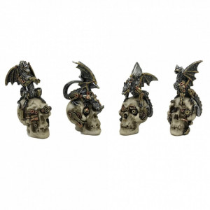 Set 4 statuete cranii cu dragoni steampunk 10.5 cm