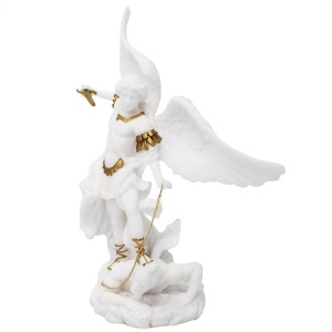 Statueta Arhanghelul Mihail Aparatorul - Rasina Alba cu Accente Aurii, 22 cm - Img 5
