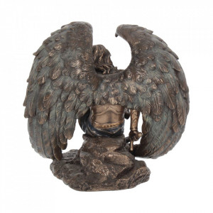 Statueta bronz si rasina inger Razboinic 16.5 cm - Img 5