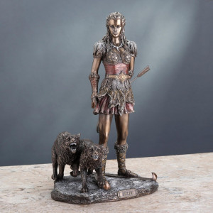 Statueta bronz si rasina, mitologie nordica, zeita vanatorii Skadi 28 cm - Img 2