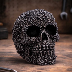 Statueta Craniu suruburi – decor gotic si decor fantasy, 12 cm - Img 7