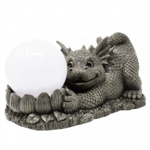 Statueta de gradina cu lampa solara, dragon norocos, Iti Daruiesc Luna - 26 cm