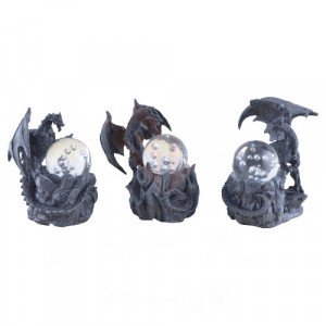 Statueta Dragon cu Glob (negru) 10 cm