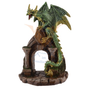 Statueta Dragon decorativ verde pe arcada antica, Hissing Dragon, 17 cm