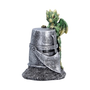 Statueta pui de dragon verde Hatchling Helm – decor medieval collector 12 cm - Img 4