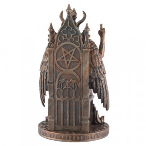 Statueta rasina si bronz Baphomet pe Tron 24 cm - Img 5