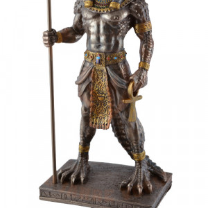 Statueta rasina si bronz, mitologia egipteana, zeul Sobek 29cm - Img 5