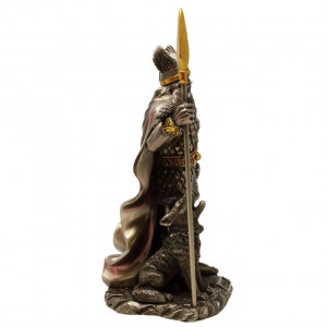 Statueta rasina si bronz, mitologia nordica, Zeul Odin 24 cm - Img 2