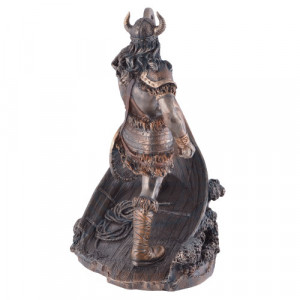 Statueta rasina si bronz Razboinic viking pe corabie 24cm - Img 3