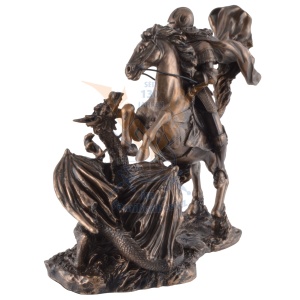 Statueta rasina si bronz, Sfantul Gheorghe si balaurul 20 cm - Img 3