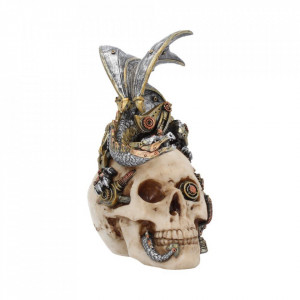 Statueta steampunk craniu cu dragon Aripi de otel 21 cm - Img 6