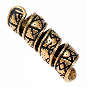 Bijuterie vikinga pentru barba/par din bronz Rune, diametru 5 mm