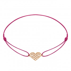 Bratara ajustabila material textil si charm din otel inoxidabil, placat cu aur roz, Little Stars - Inima