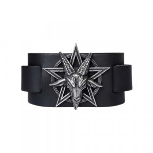 Bratara piele naturala, lungime reglabila, latime 5 cm, Alchemy- Baphomet