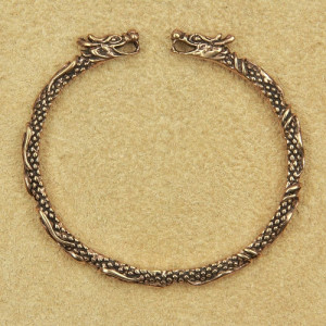 Bratara viking fixa, capete de dragoni - bronz circumferinta 17 cm - Img 2