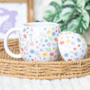 Cana ceramica cu capac Spring Floral, capacitate 500 ml - Img 2