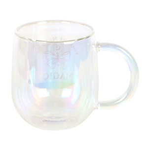 Cana din sticla iridiscenta cu pereti dubli "You are made of magic" 9.5cm - Img 4