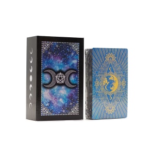 Carti de Tarot Moon Face cu ghid, 78 carti cu folie albastra - luna si simboluri magice - Img 3